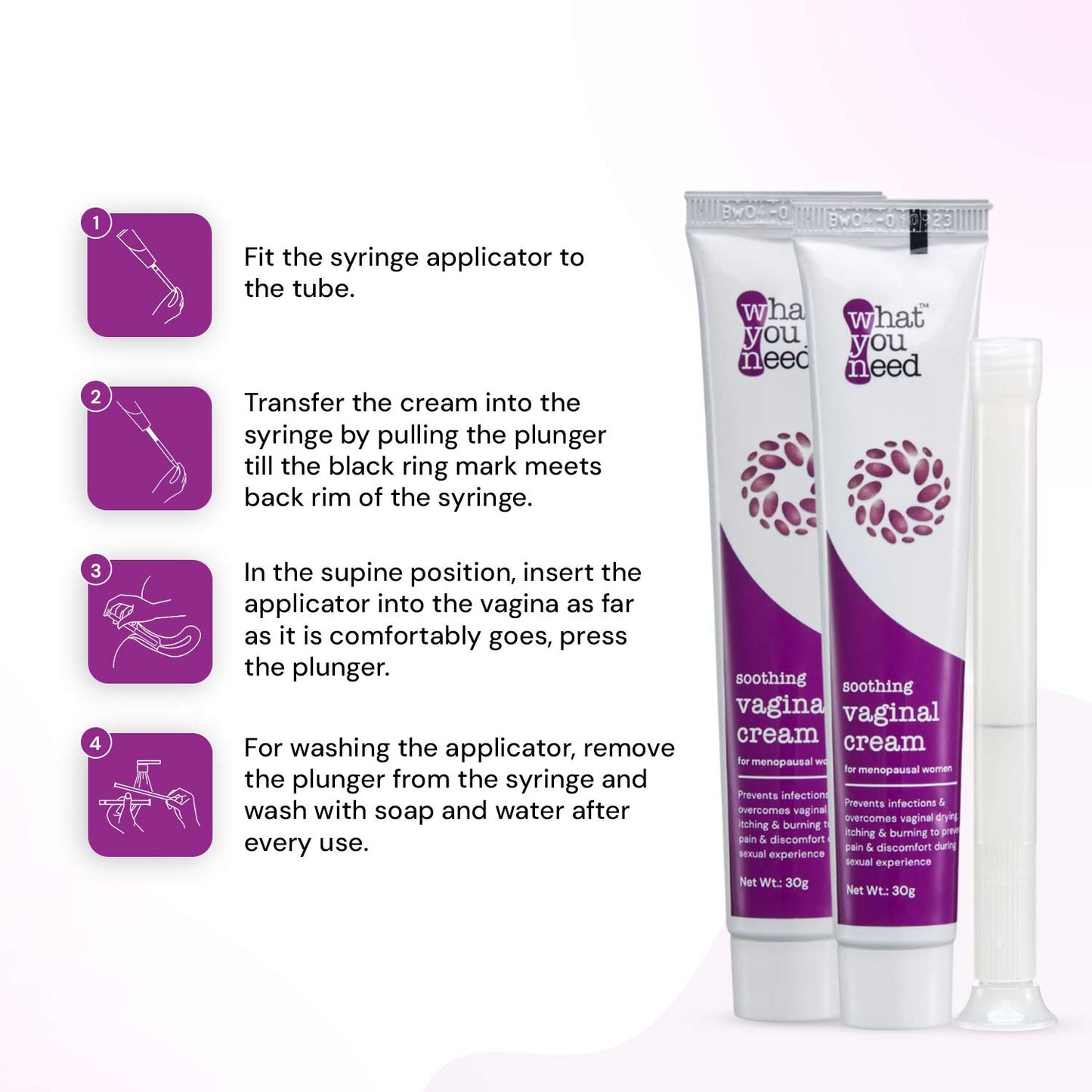WYN soothing vaginal cream with applicator for dryness and itching relief
